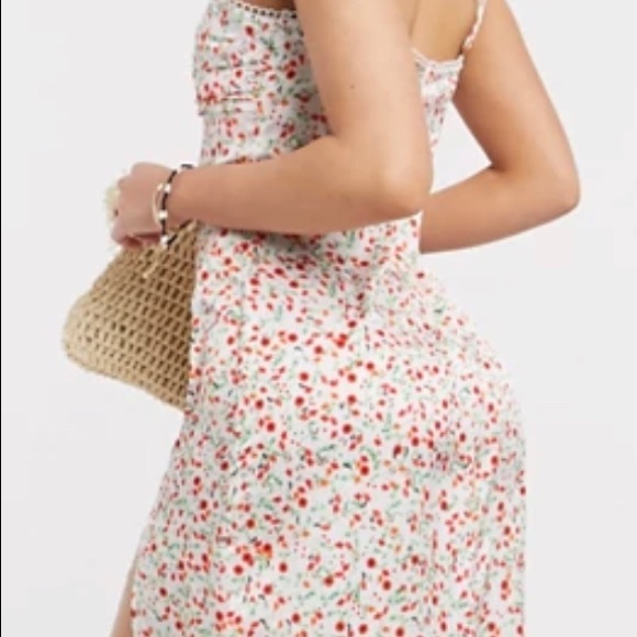 Skylar Rose U-Bar Floral MIDI Slit Dress Large White Pink, calf Length NWOT - Picture 4 of 15